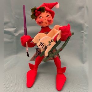 Vintage WT Annalee 5" Red Workshop Elf with Rocking Horse - Mint condition